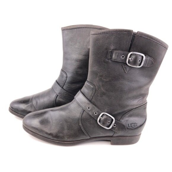 UGG Frances Antiqued Leather Pull on Moto Boots 8 - Picture 3 of 14